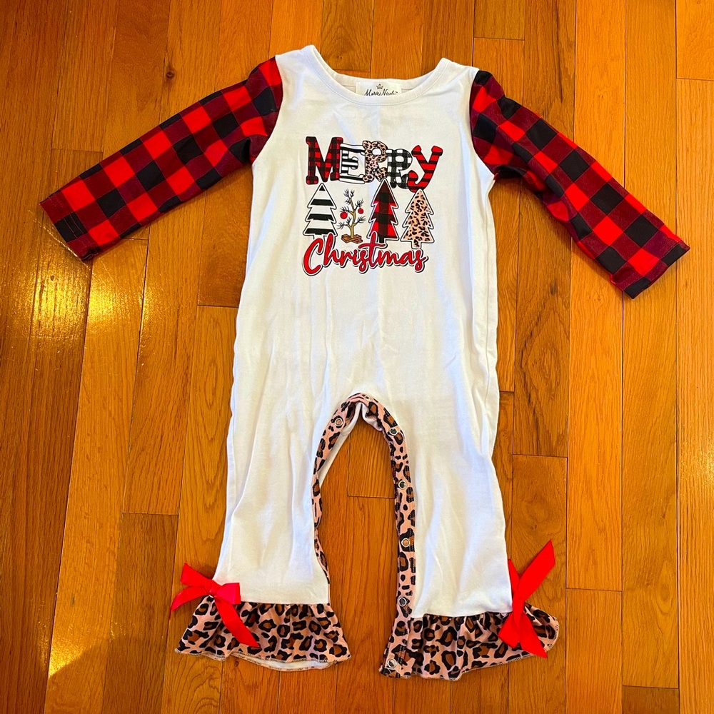 Marie Nicole Christmas Tree Romper with Ruffle Legs and Snaps Size 18/24m